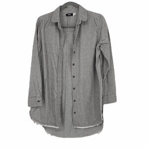 BDG Grey button down slit sides  fringe hem shirt